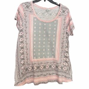 Lucky Brand Pink and Gray Geometric Blouse